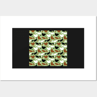 Squirrels Pattern in Green Red Squirrels Black Squirrel Repeating Patterns Posters and Art